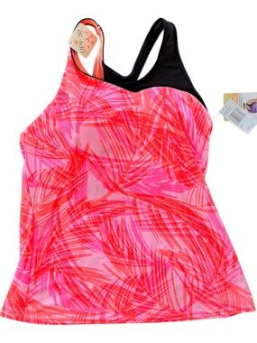 Zeroxposur SunSmart Highline Tankini Top Conch Tropical Swim Yoga Run Sz XL NWT